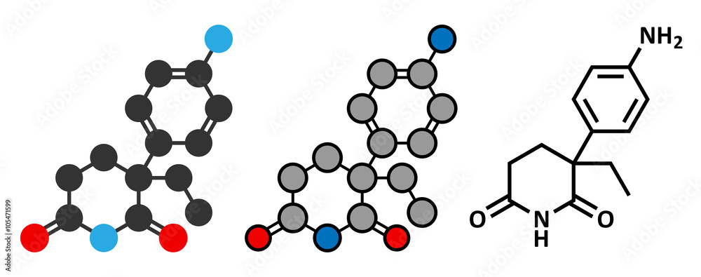 Aminoglutethimide anti-steroid drug molecule. Aminoglutethimide anti-steroid drug molecule.