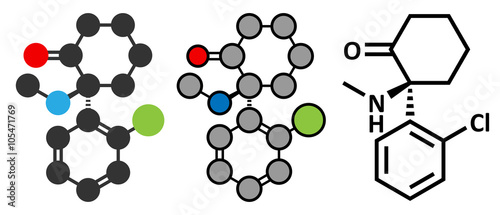 Esketamine antidepressant and anesthetic drug molecule.