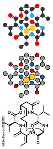 Romidepsin cancer drug molecule (histone deacetylase inhibitor).