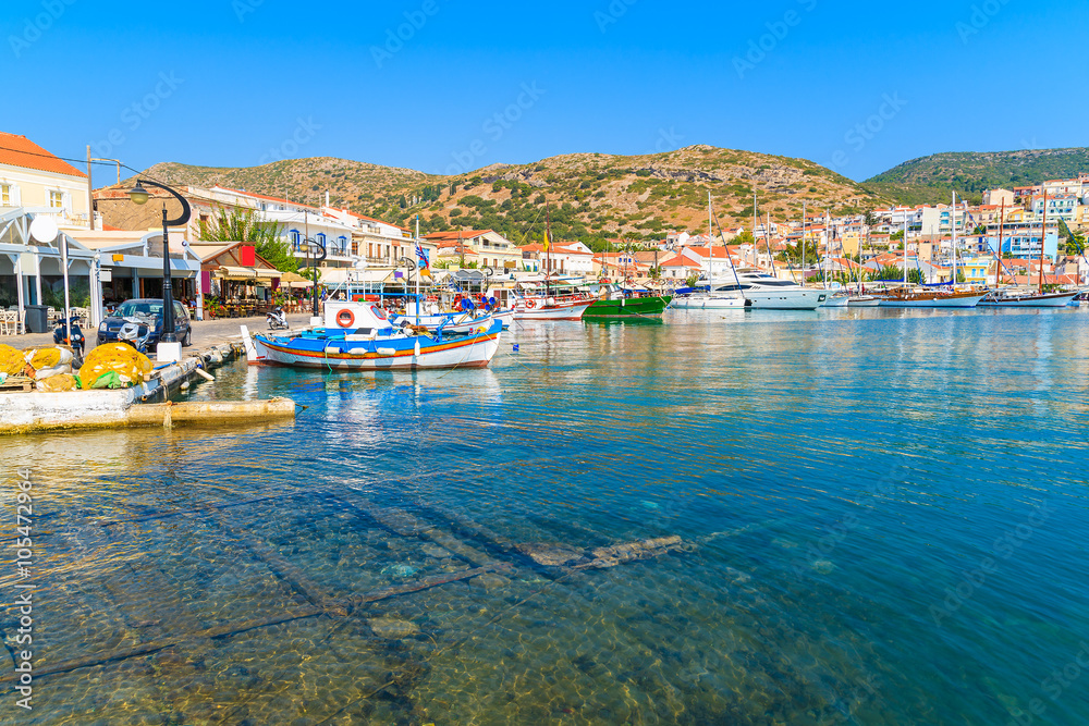 A view of Pythagorion port on coast of Samos island, Greece