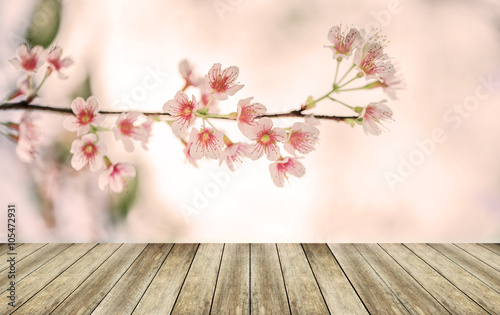 Wood table top on Flower background © escapejaja
