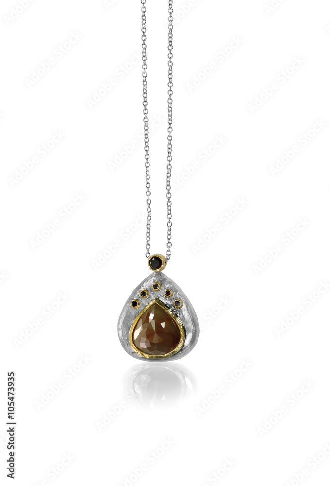 Raw Diamond Gemstone Brown Pendant Necklace. Raw Diamond Gemstone Brown Pendant Necklace.