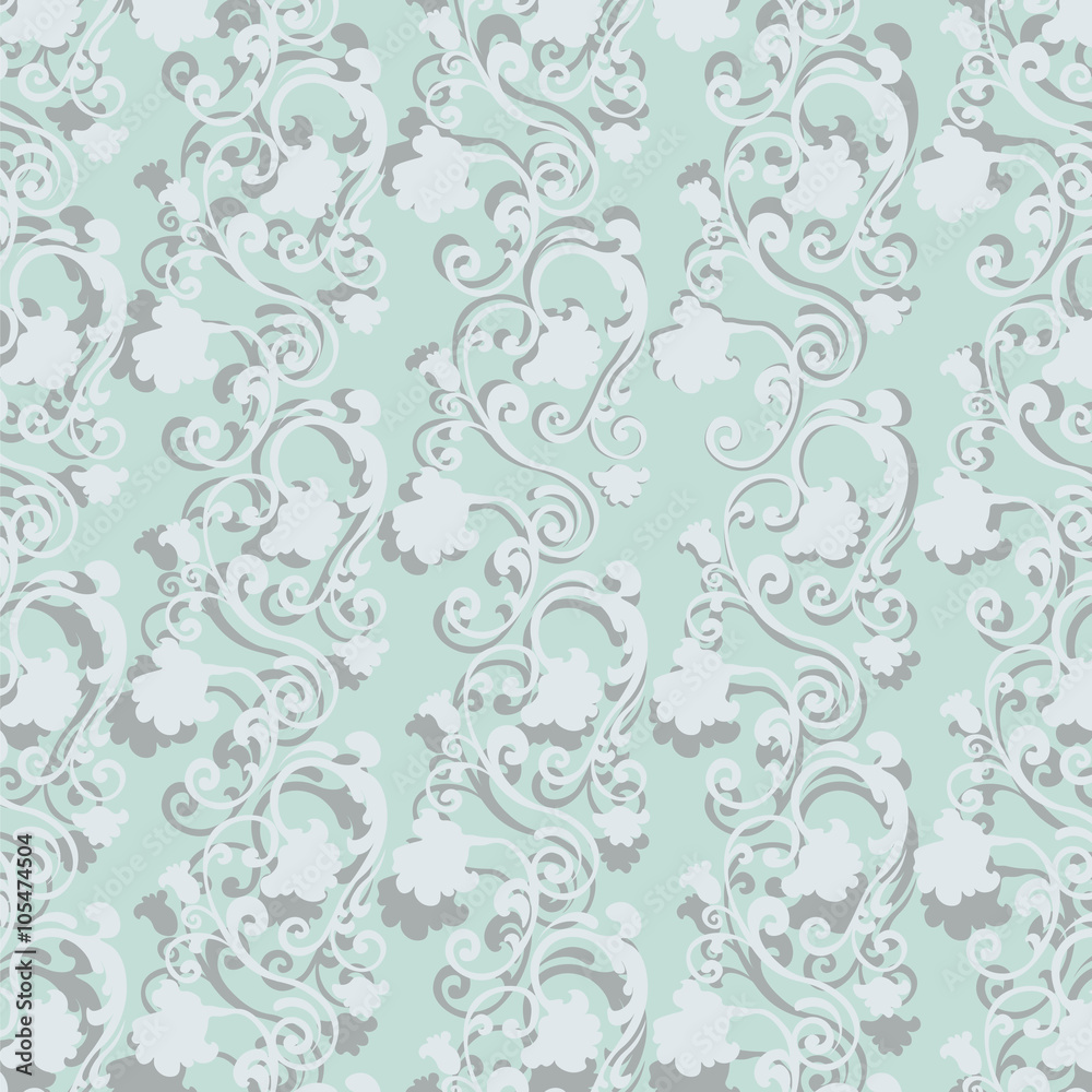 Vintage floral swirl ornament pattern with shadow. Vector