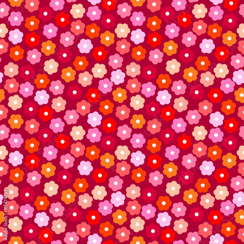 Fototapeta Naklejka Na Ścianę i Meble -  Flower red seamless pattern. Small daisies background 