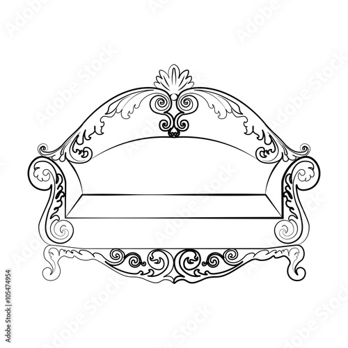 Royal Sofa with classic damask ornaments. Vector
