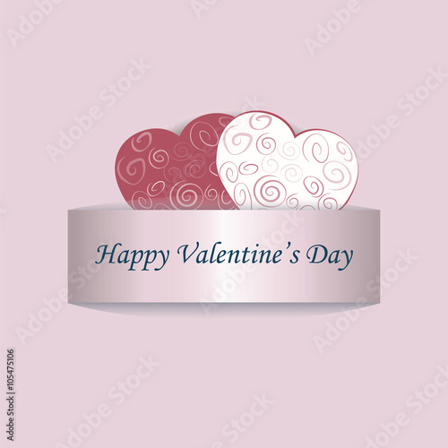Happy valentines day lace card in shape of a heart with text. Pink Background...