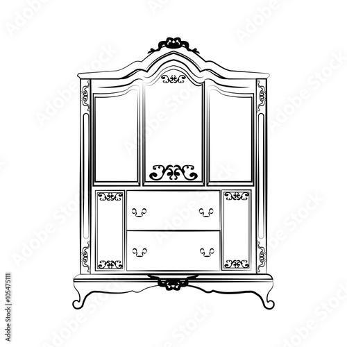 Dressing table Ornamented mirror furniture. Vector