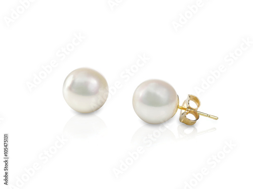 White pearl pieced earrings pair fine jewelry isolated on white