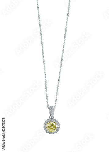 Yellow Diamond Citrine Topaz pendant necklace isolated on white