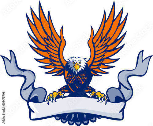 Bald Eagle Swooping Spread Wings Scroll Retro