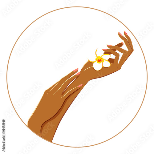 Two female hands with beautiful manicure. Vector body parts, han