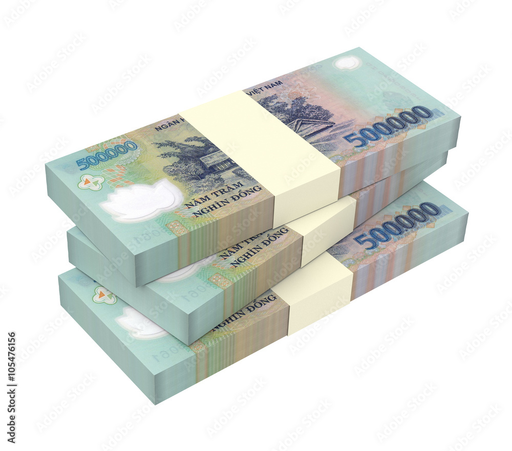 Vietnamese dong bills isolated on white background. Computer generated 3D photo rendering. Vietnamese dong bills isolated on white background. Computer generated 3D photo rendering.