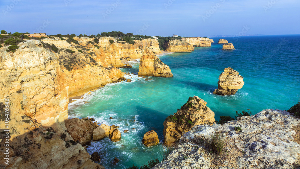 Praia da Marinha  - impressive beach with rocks in Algarve, Port