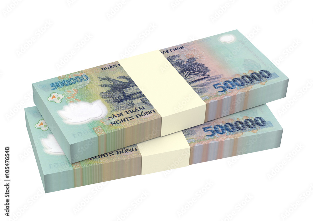 Vietnamese dong bills isolated on white background. Computer generated 3D photo rendering. Vietnamese dong bills isolated on white background. Computer generated 3D photo rendering.