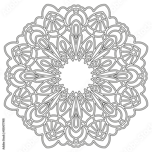 Coloring page with mandala. Ethnic decorative elements. Coloring book for adult and older children. Outline vector illustration.