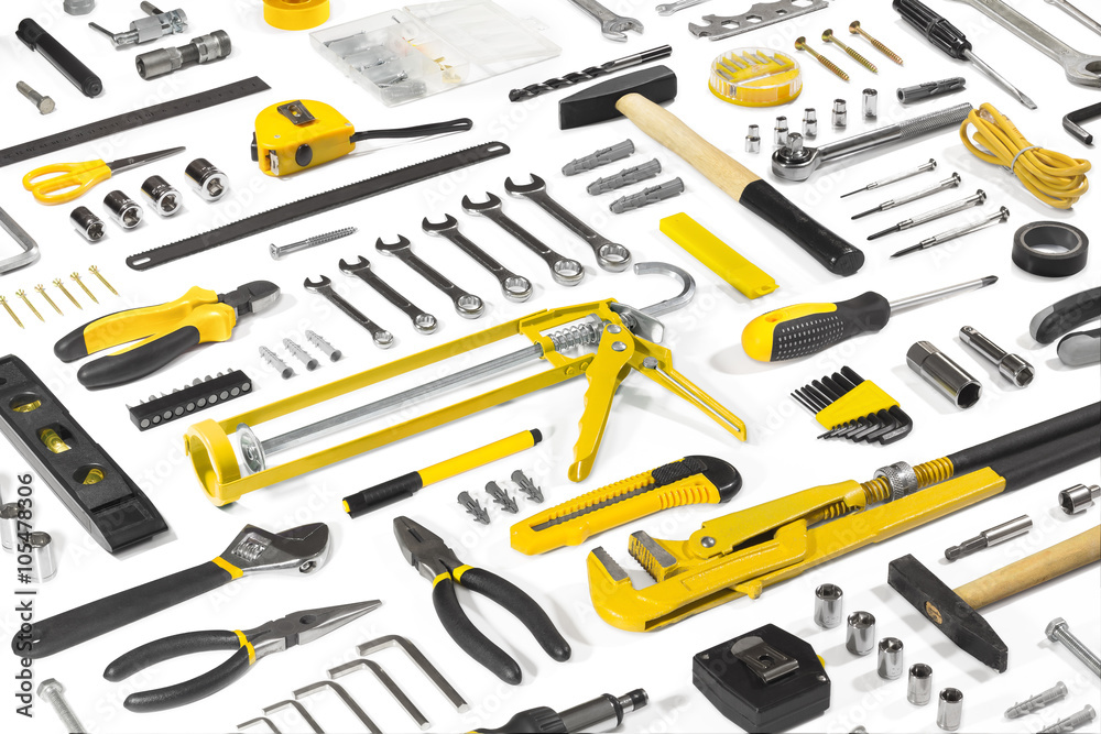 Fototapeta premium Set of different tools over white background.