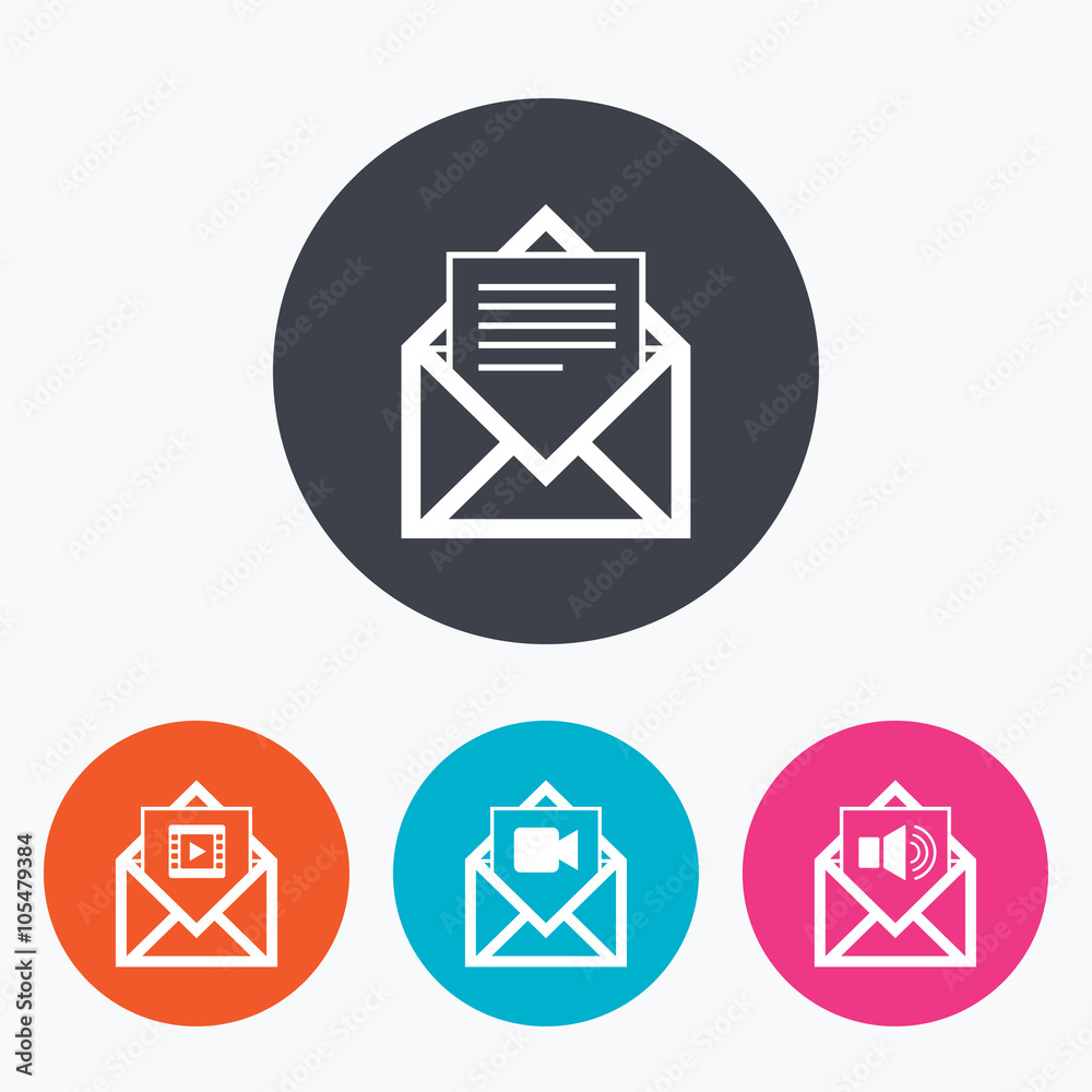 Mail envelope icons. Message document symbols. Mail envelope icons. Message document symbols.