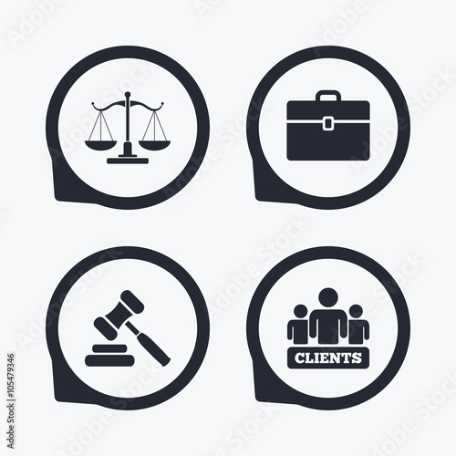 Scales of Justice icon. Auction hammer and case.