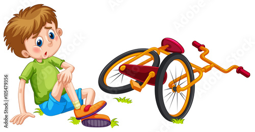 Boy fallen off the bicycle