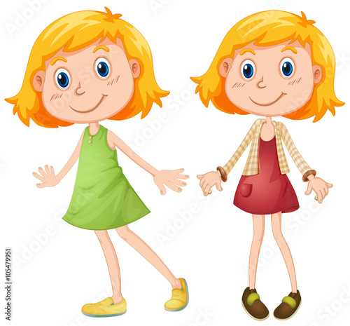 Blond girl in two costumes