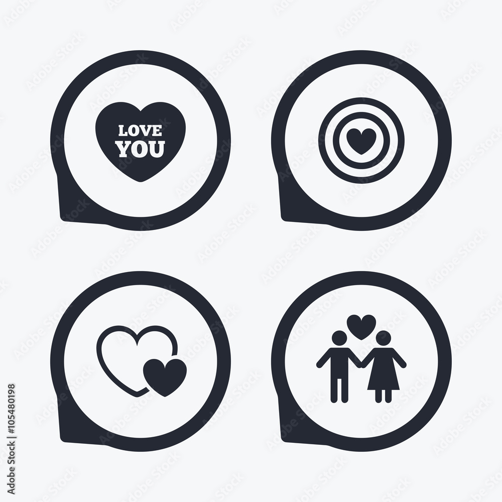 Valentine day love icons. Target aim with heart.