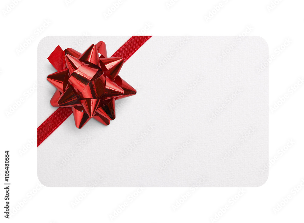 Isolated gift card with red bow Isolated gift card with red bow