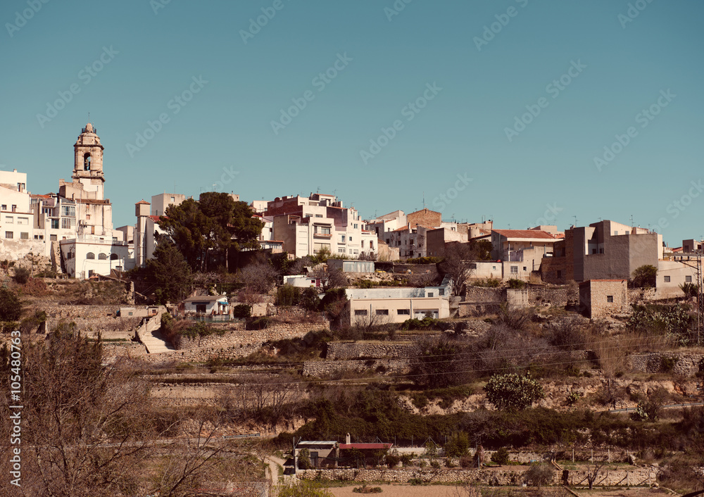 Fototapeta premium La Senia skyline, typical Catalan town. Spain