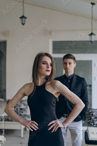 Fototapeta Naklejka Na Ścianę i Meble -  Beautiful fashion couple in cafe