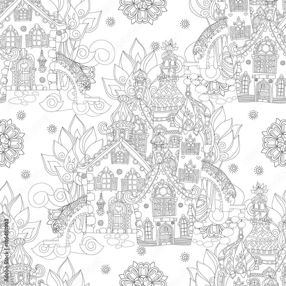 Vector cute fairy tale town doodle 