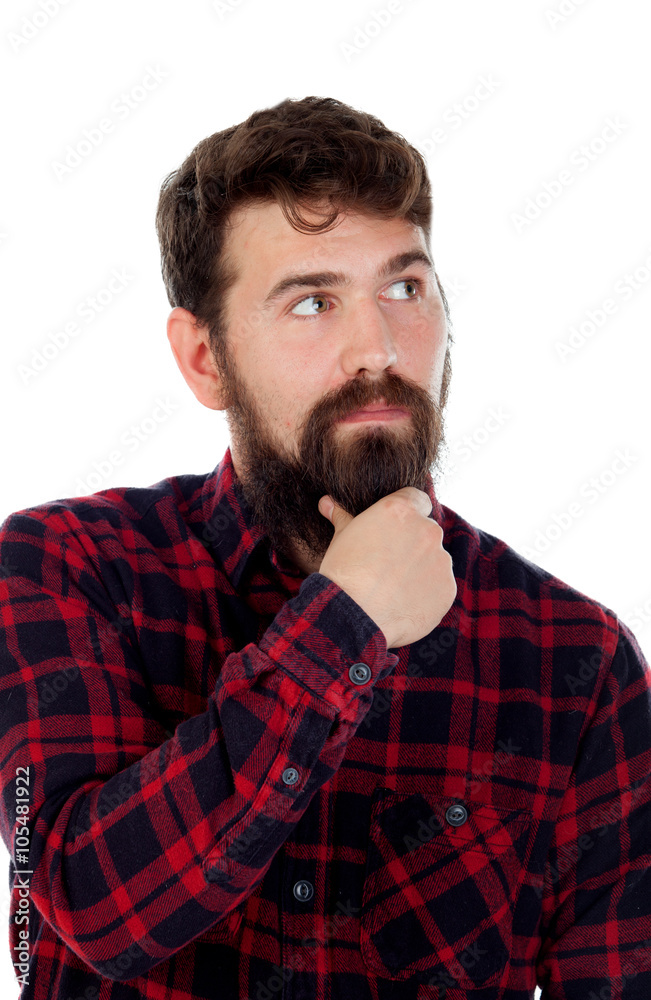 Pensive handsome with long beard Pensive handsome with long beard