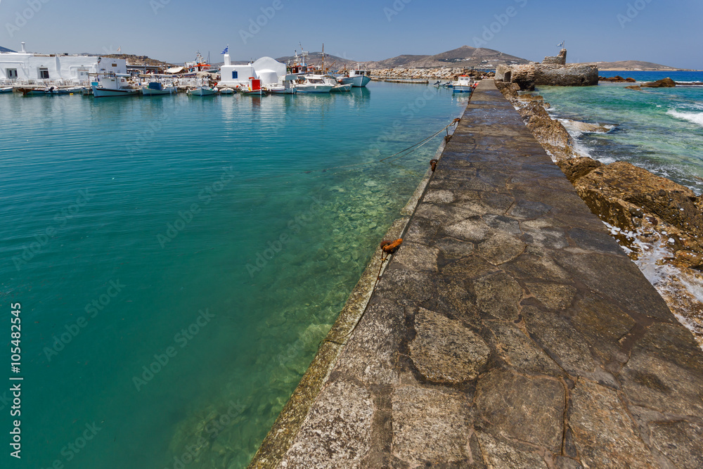 Venetian fortress and small port in Naoussa town, Paros island, Cyclades, Greece Venetian fortress and small port in Naoussa town, Paros island, Cyclades, Greece