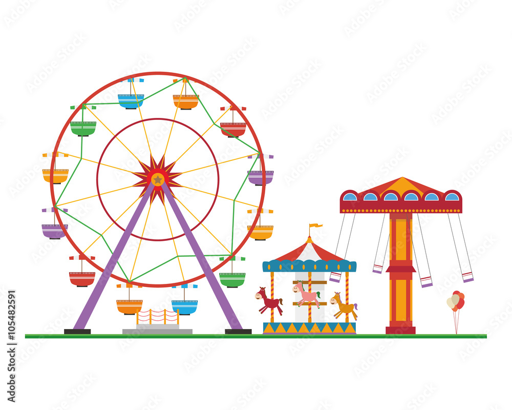 Cute cartoon vector illustration of an amusement park