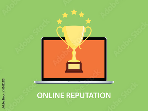 online reputation illustration with laptop notebook and gold trophy