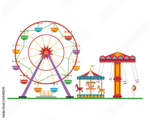 Cute cartoon vector illustration of an amusement park