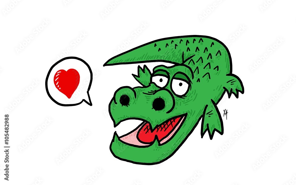 Fototapeta premium Crocodile souriant avec coeur rouge