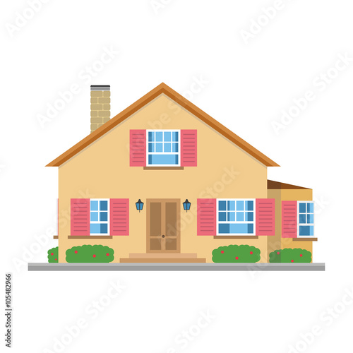 Cute cartoon vector illustration of a residential villa