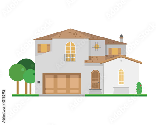 Cute cartoon vector illustration of a residential villa