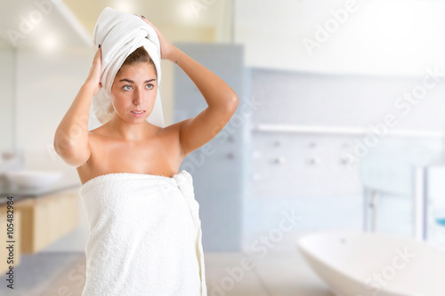 Woman With Towel Around Her Head