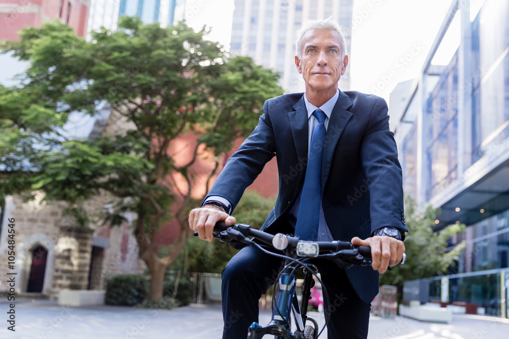 Fototapeta premium Successful businessman riding bicycle