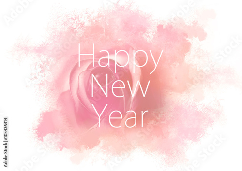 Happy New Year on pink watercolor abstract background