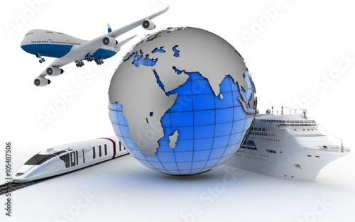 The plane, the train, the cruise ship and globe. 
