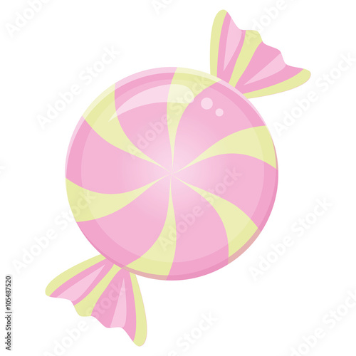 Spiral candy sugar drop pink yellow color in a wrapper.