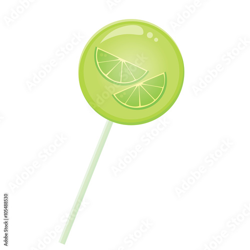 Green yellow lollypop candy with lemon slice