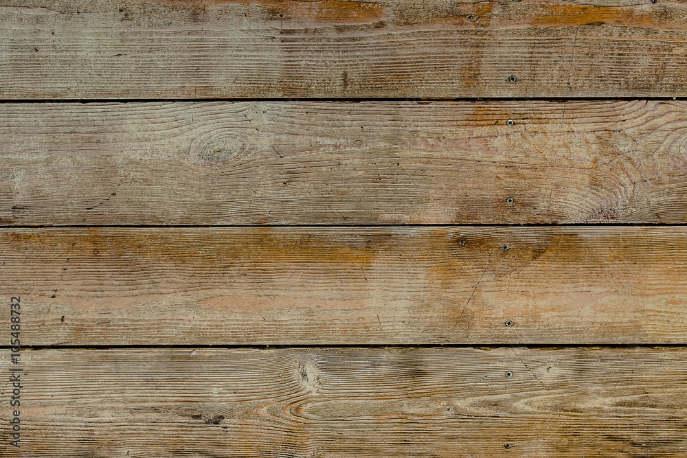 Fototapeta premium Natural wooden brown and rusty boards, wall or fence with knots and nails. Abstract texture background, empty template