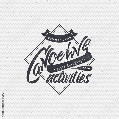 Canoeing badges logos sign handmade differences, made using calligraphy and lettering It can be used as insignia badge logo design 