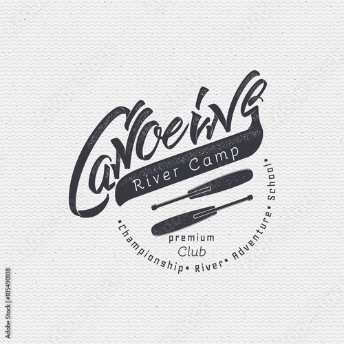 Canoeing badges logos sign handmade differences, made using calligraphy and lettering It can be used as insignia badge logo design 