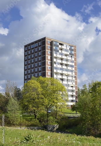 Modern apartment buildings in new neighborhood.