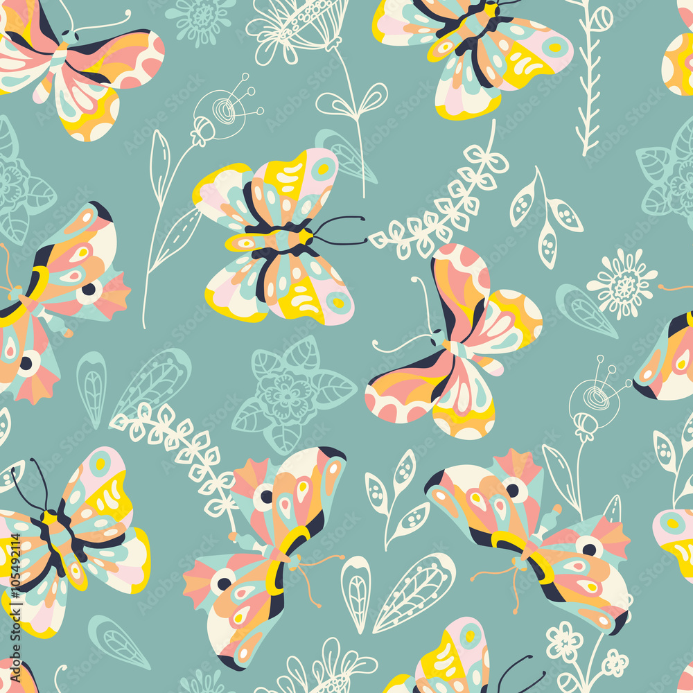 Colorful background with butterfly and flowers Colorful background with butterfly and flowers