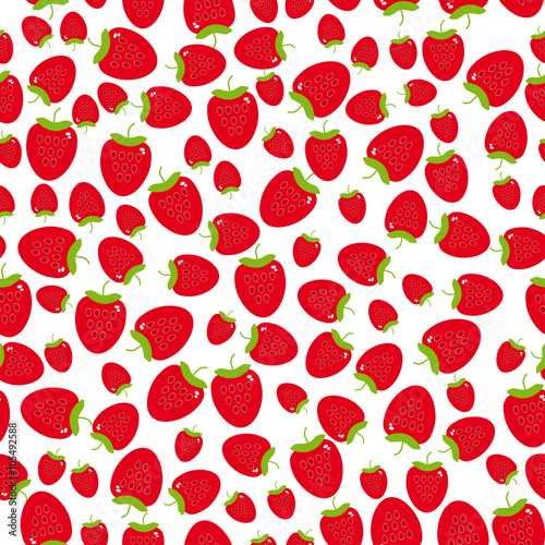 Seamless pattern with strawberries on the white background.