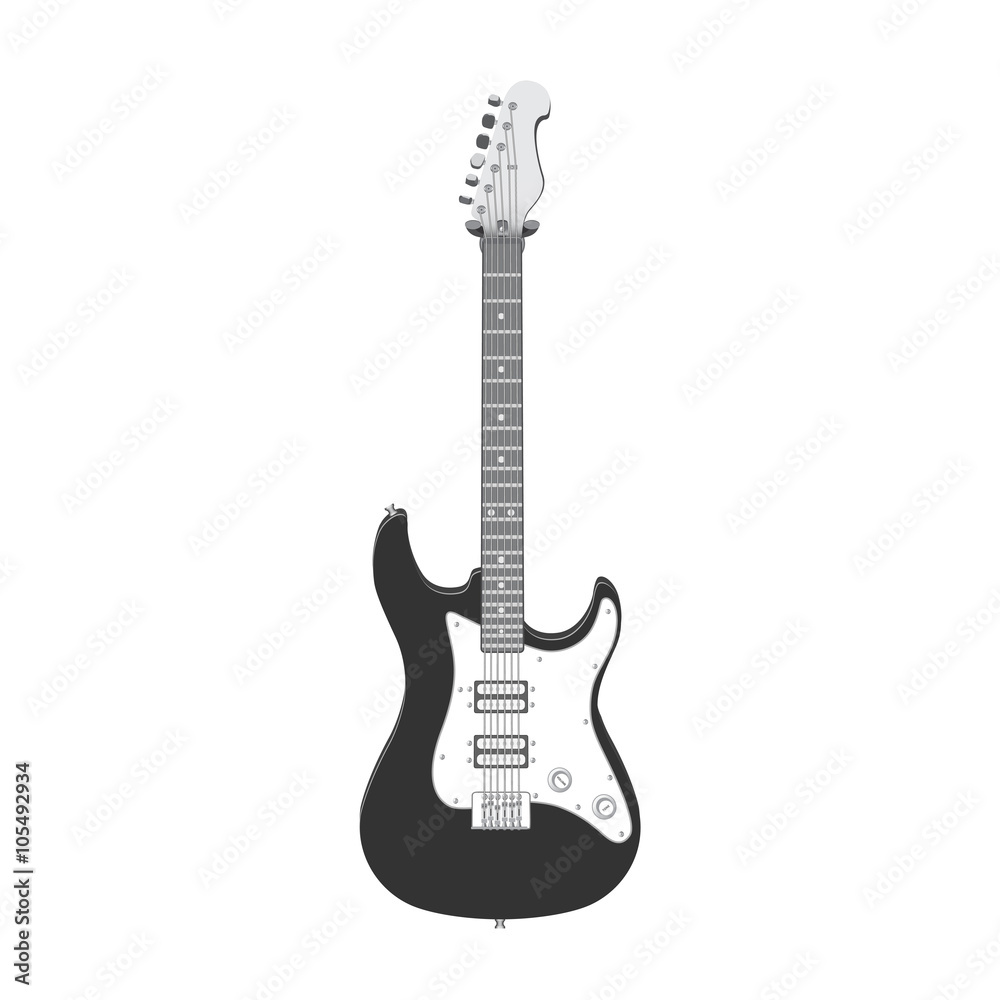 Highly detailed black and white electric guitar isolated on white